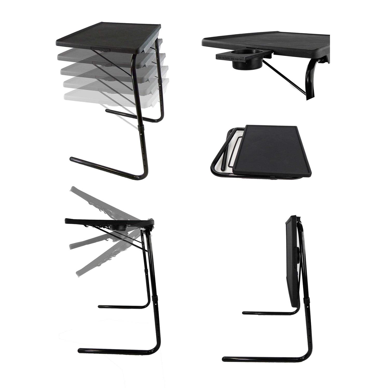 Portable Foldable TV Tray Table Deluxe Laptop Eating Drawing Tray Table Stand with Adjustable Tray with Sliding Adjustable Cup Holder - Image 3