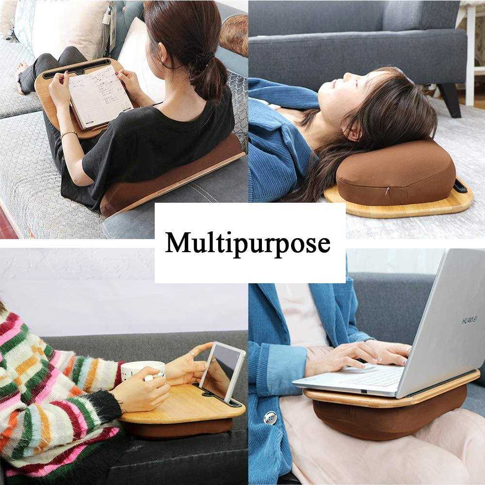 SUMISKY Lap Desk-Portable Laptop Table with Bamboo Platform Phone Holder Pillow Cushion Anti-Slip Stopper on Bed & Sofa - Image 3