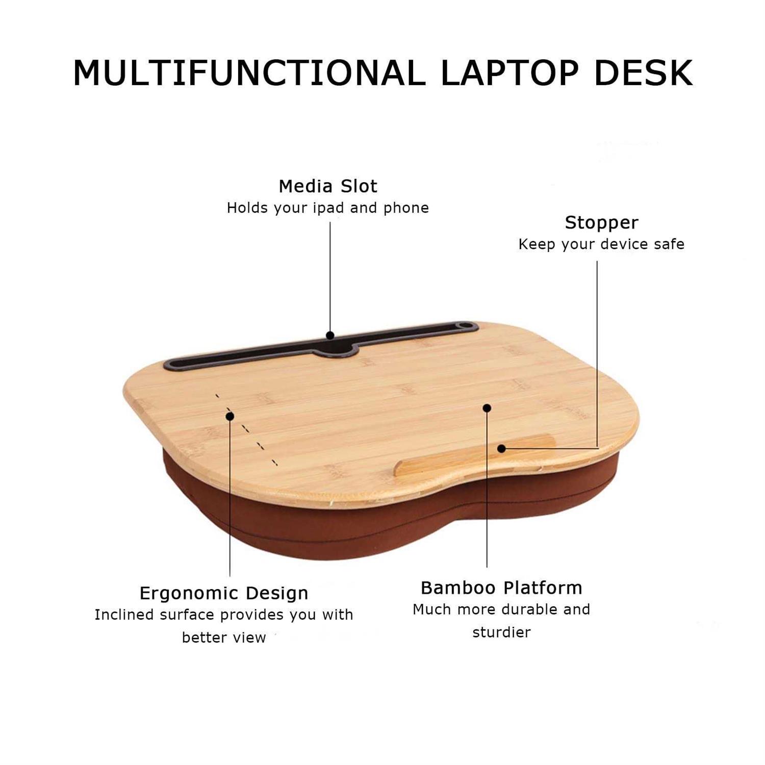 SUMISKY Lap Desk-Portable Laptop Table with Bamboo Platform Phone Holder Pillow Cushion Anti-Slip Stopper on Bed & Sofa - Image 4