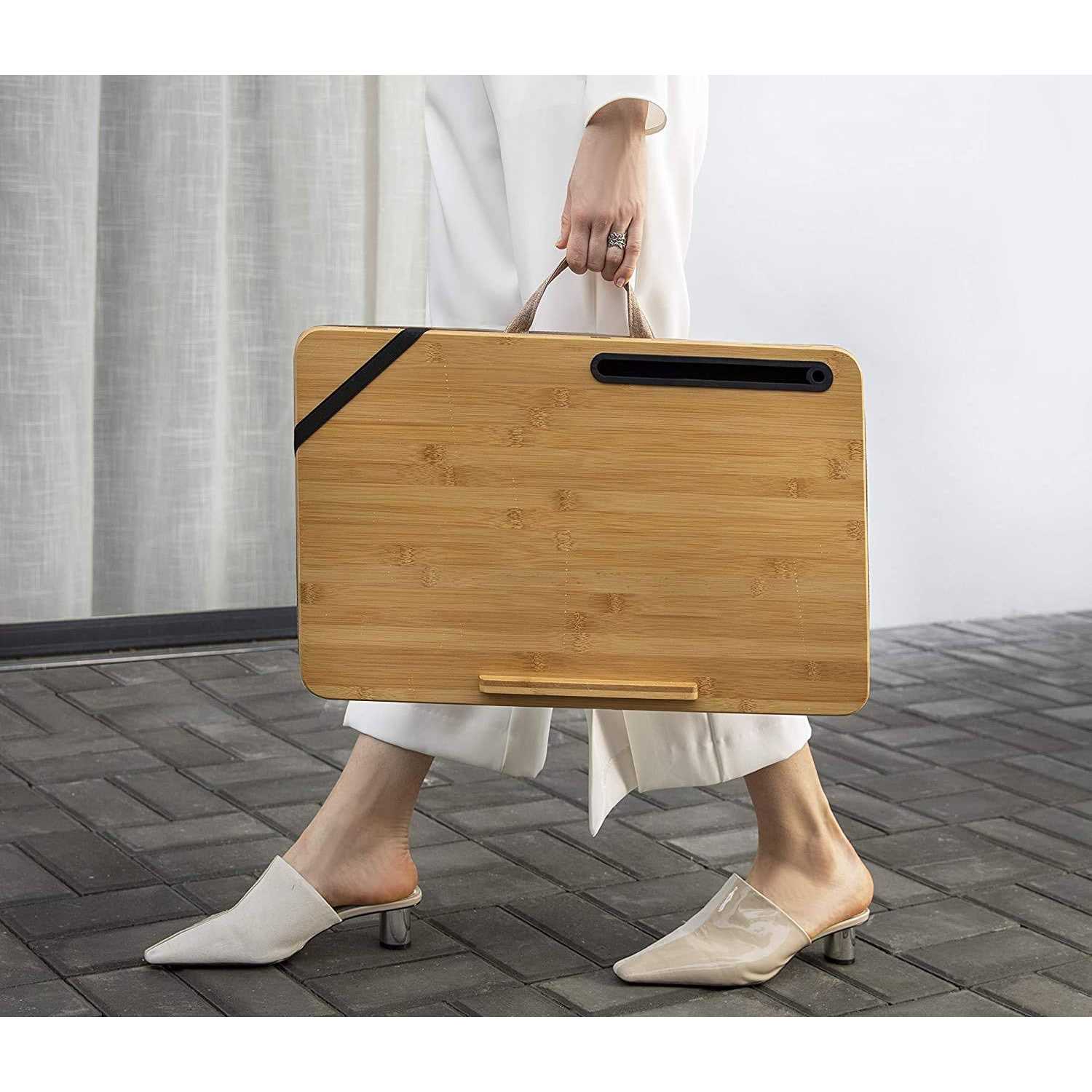 Oversized Lap Desk,wishacc Portable Bamboo Lap Desk Tray for Home Office - Image 5