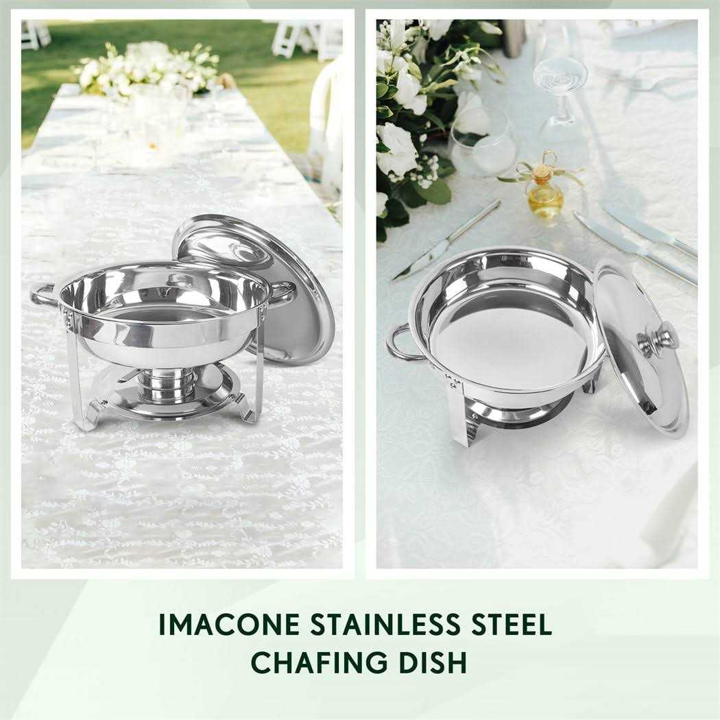 Imacone Chafing Dish Buffet Set 5Qt Stainless Steel Round Catering Warmer Set - Image 4