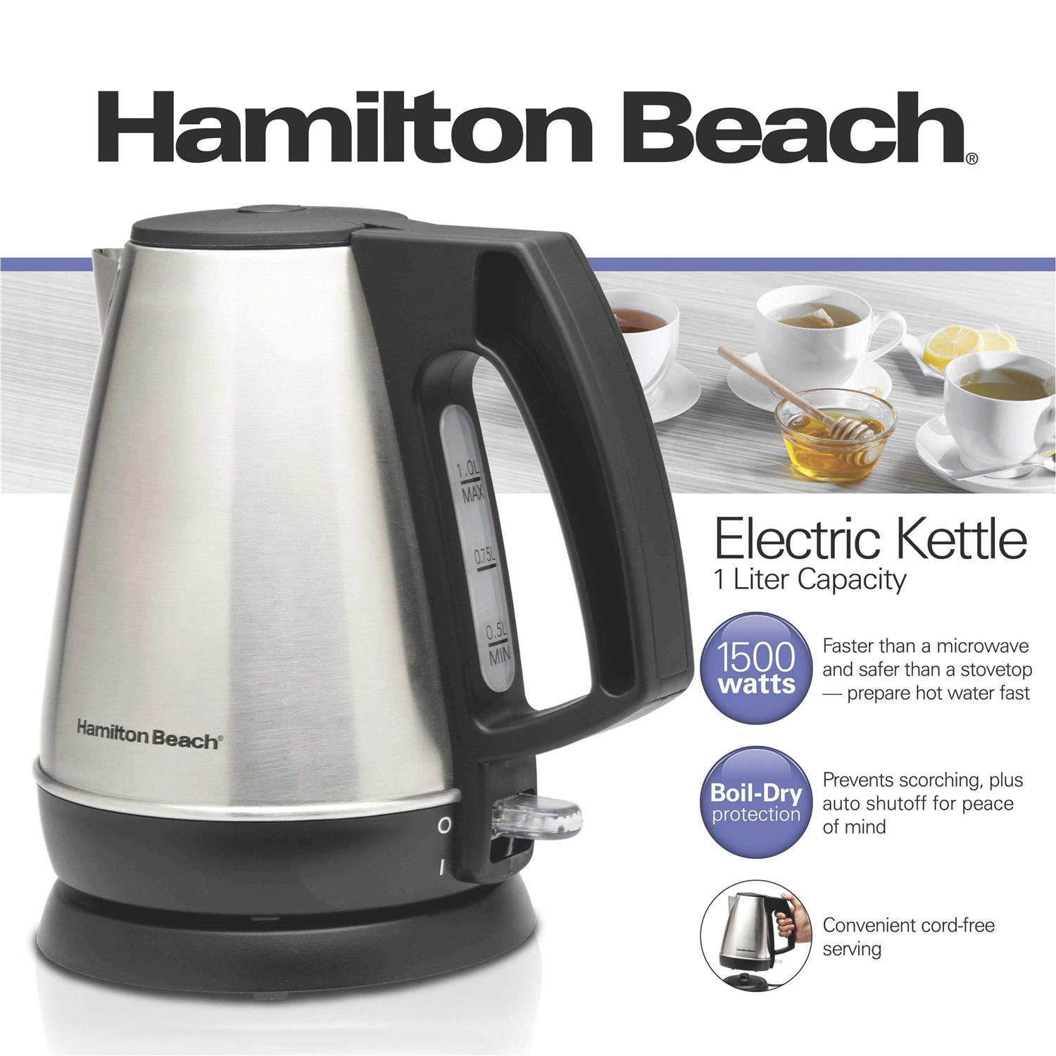 Hamilton Beach 1 Liter Electric Kettle, Stainless Steel and - Image 5