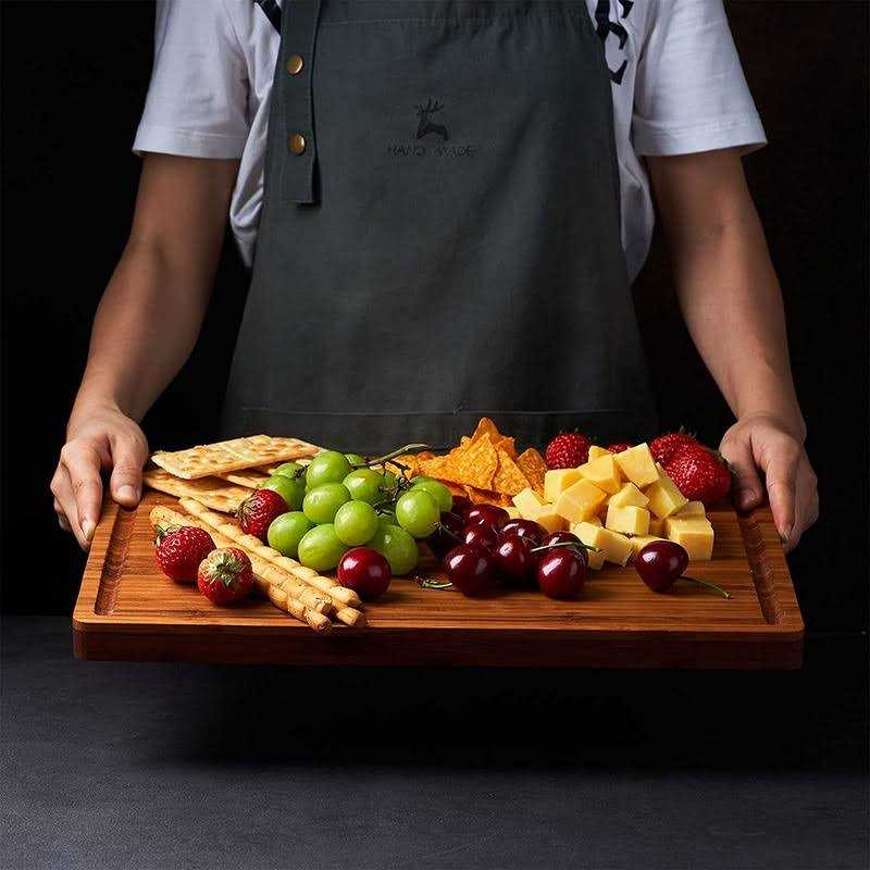 Large Wood Cutting Board for Kitchen, 1” Thick Bamboo Cheese Charcuterie Board, Butcher Chopping Block, with Juice Grooves and Handles - Image 3