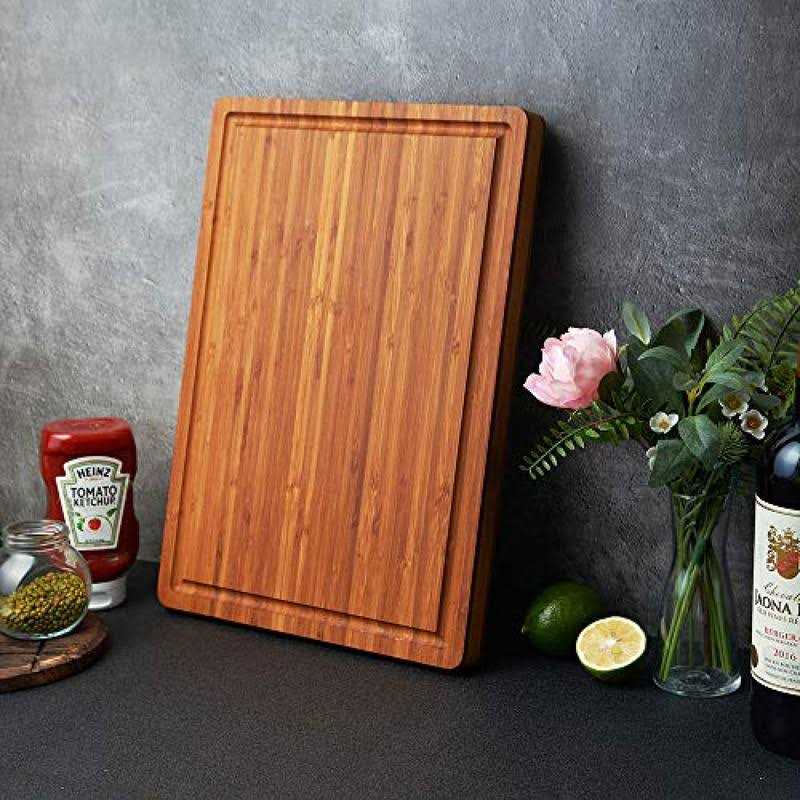 Large Wood Cutting Board for Kitchen, 1” Thick Bamboo Cheese Charcuterie Board, Butcher Chopping Block, with Juice Grooves and Handles - Image 5
