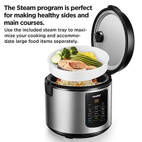 Comfee' Rice Cooker, 6-in-1 Stainless Steel Multi Cooker, Slow Cooker, Steamer, Saute, and Warmer - Image 3