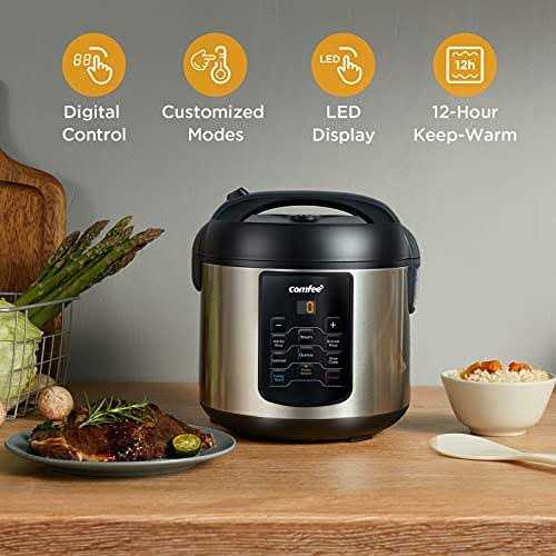 Comfee' Rice Cooker, 6-in-1 Stainless Steel Multi Cooker, Slow Cooker, Steamer, Saute, and Warmer - Image 4
