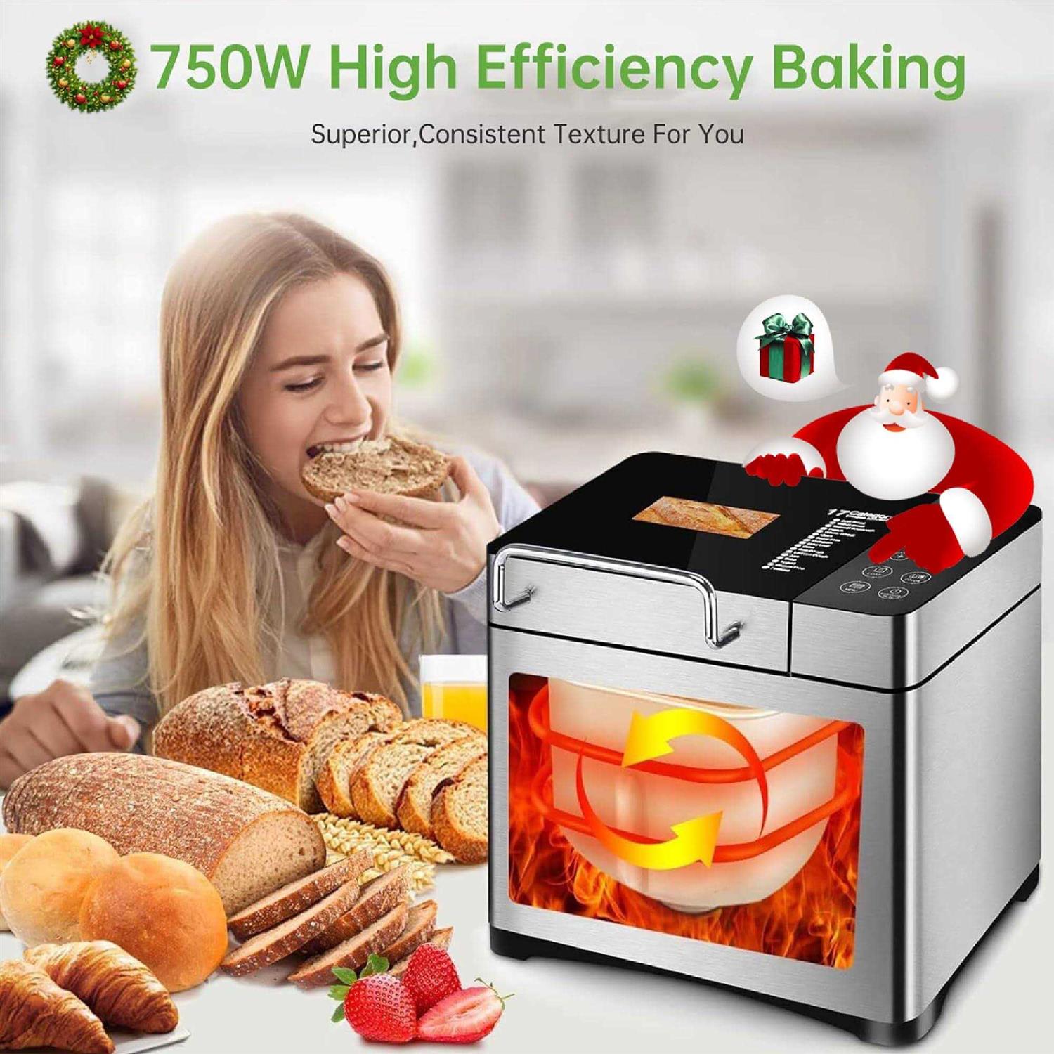 KBS Pro Stainless Steel Bread Machine 2LB 17-in-1 Programmable XL Bread Maker with Fruit Nut Dispenser - Image 3