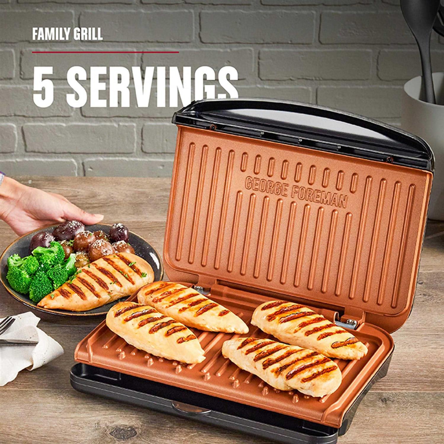 George Foreman Family Size 5 Serving Nonstick Compact Electric Indoor Grill - Image 3