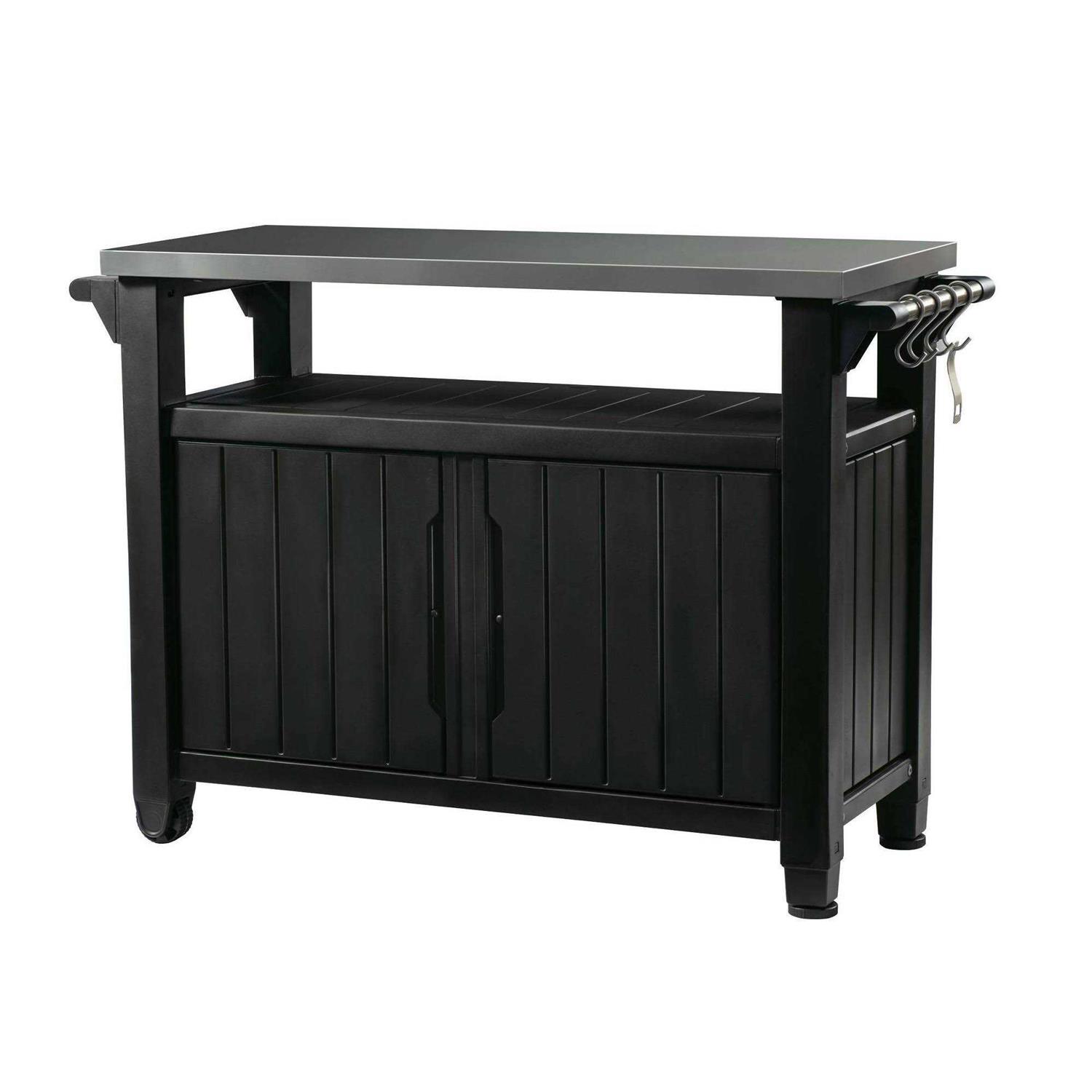 Keter Unity XL Resin Serving Station, All-Weather Plastic and Metal Grill, Storage and Prep Table