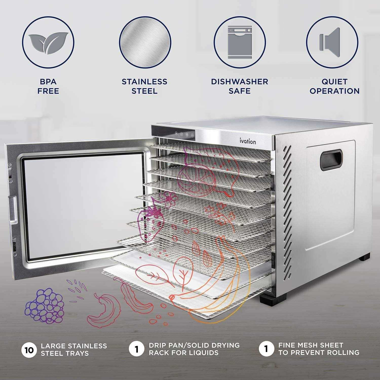 Ivation 10-Tray Stainless Steel Food Dehydrator - Image 3