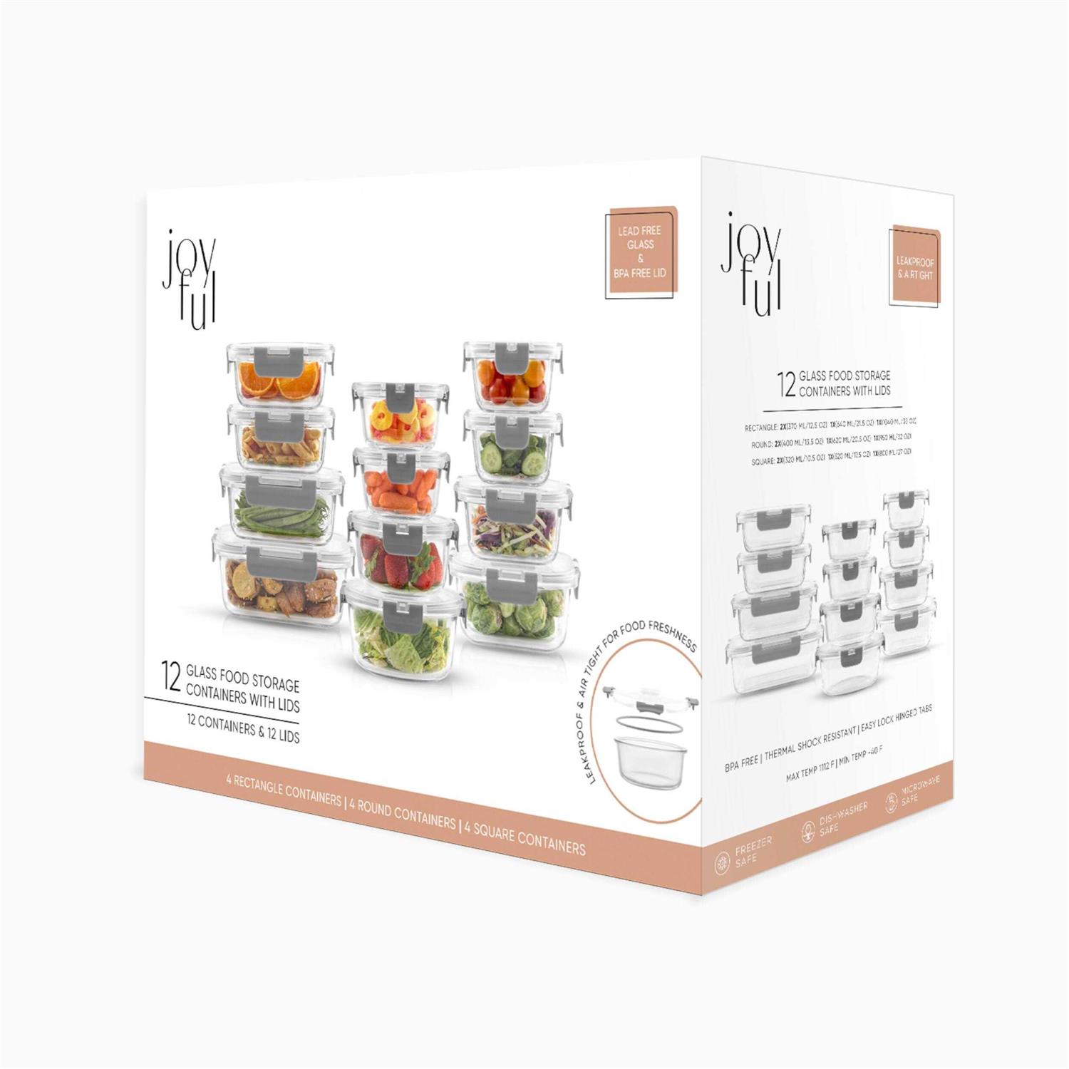 JoyJolt JoyFul 24-Piece Glass Storage Containers with Leakproof Lids Set - Image 2