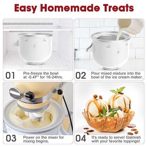 Ice cream Attachments compatible with Kitchenaid Stand Mixer, Frozen Yogurt, Ice cream and Sorbet gelato Maker Bowl Fits for 4.5Qt and Larger Stand - Image 5