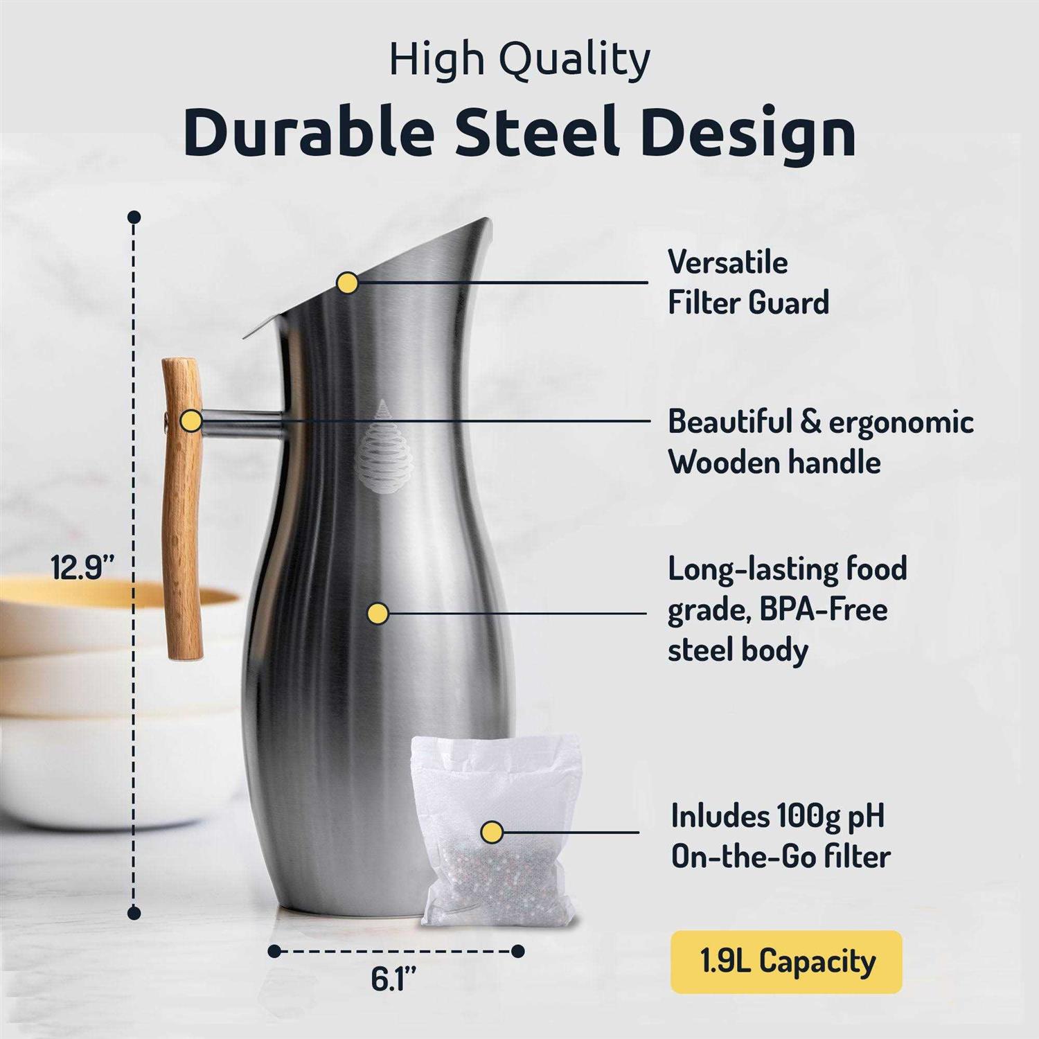Invigorated Water pH Vitality Stainless Steel Alkaline Water Pitcher - Image 5