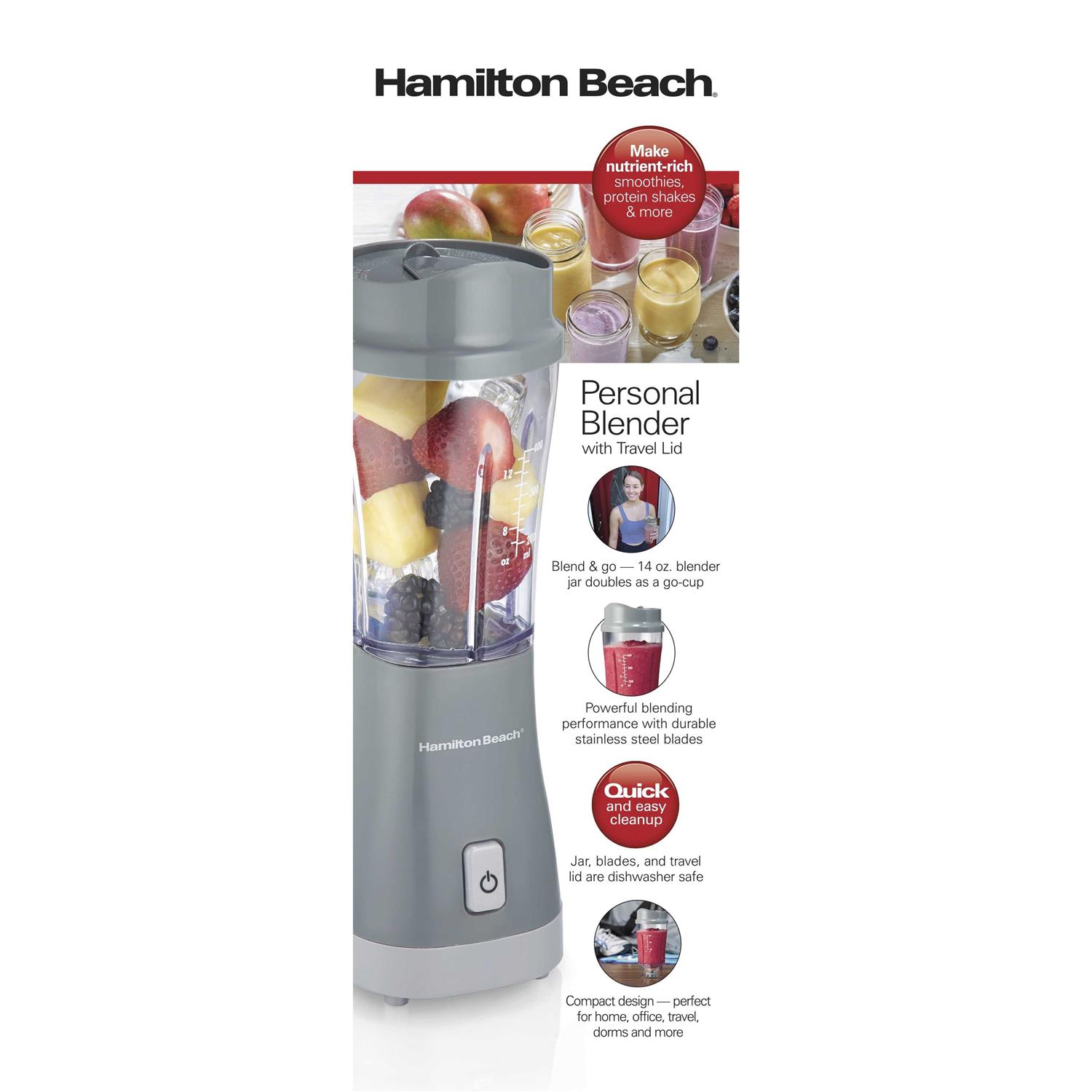 Hamilton Beach Grey Single Serve Blender With Lid - Image 4