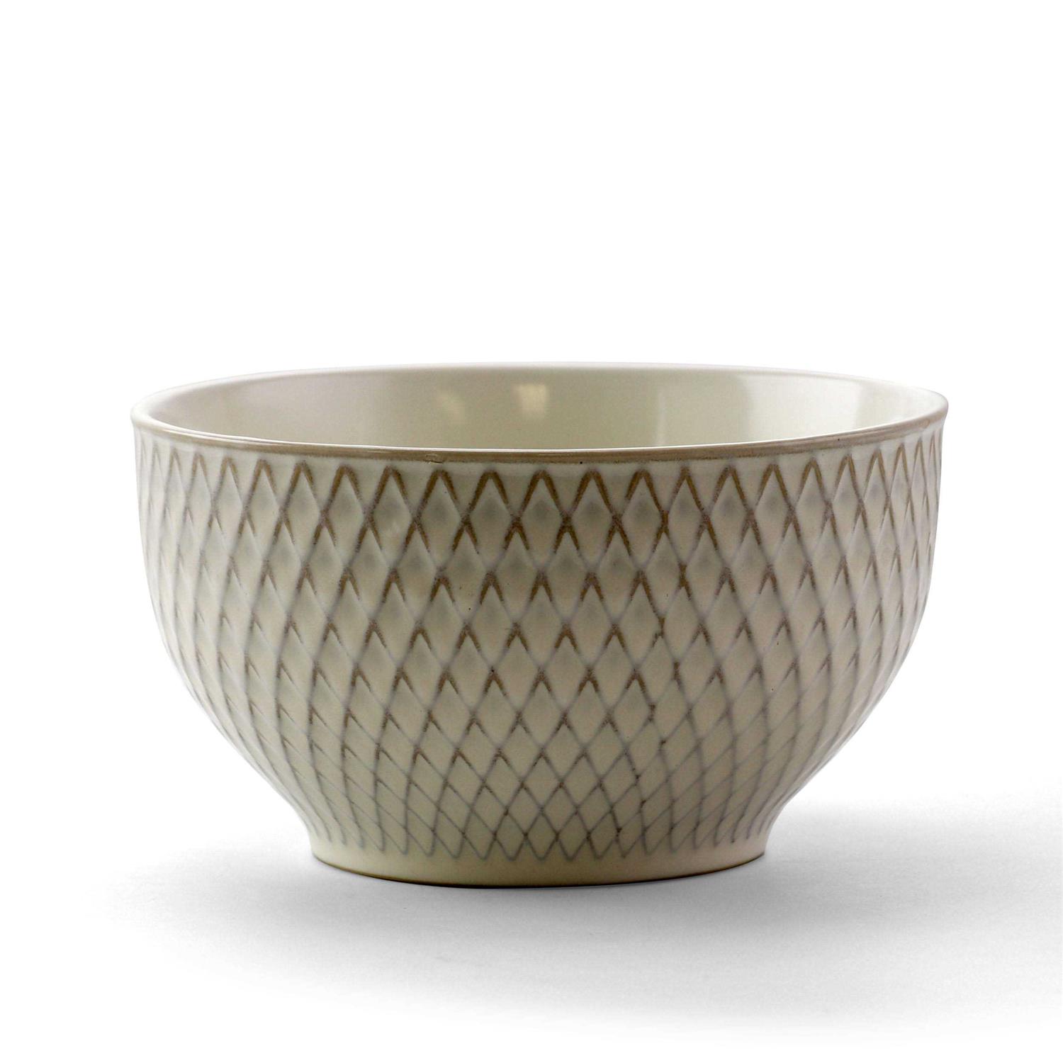 Elama Market Finds 16 Piece Round Stoneware Dinnerware Set in Embossed White - Image 3