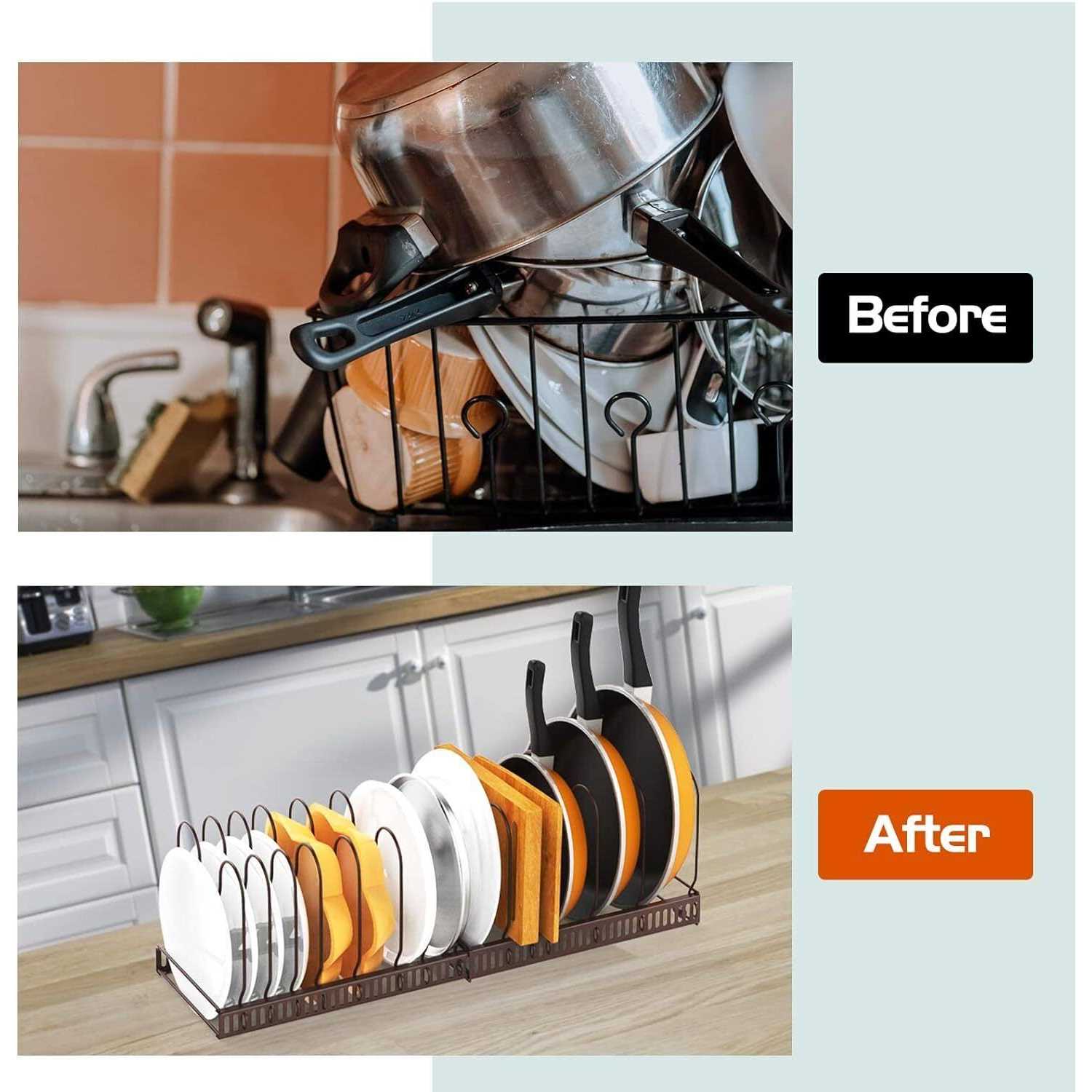 Housolution Pot and Pan Organizer Rack for Cabinet Expandable Pot Lid Organizer with 14 Adjustable Dividers Pan Holder Storage Rack - Image 3