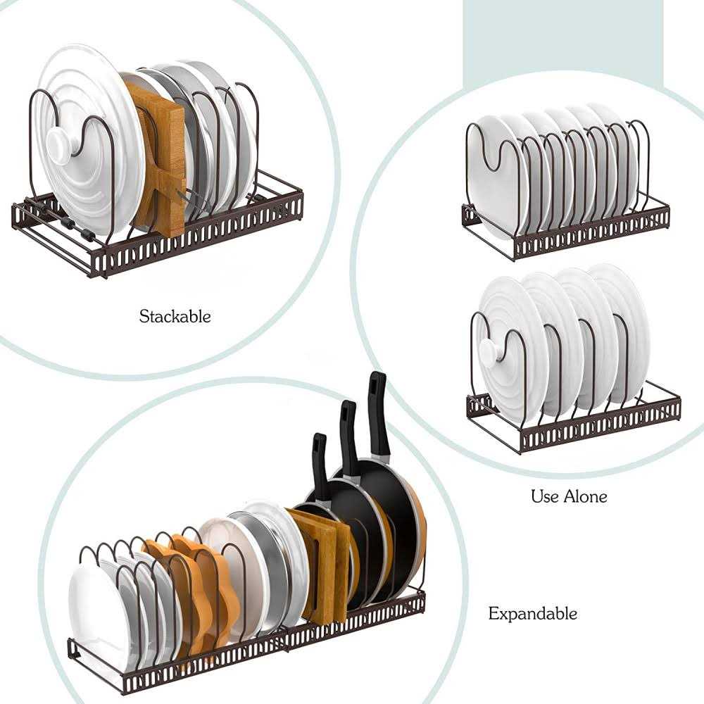 Housolution Pot and Pan Organizer Rack for Cabinet Expandable Pot Lid Organizer with 14 Adjustable Dividers Pan Holder Storage Rack - Image 4