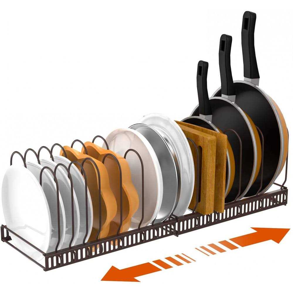 Housolution Pot and Pan Organizer Rack for Cabinet Expandable Pot Lid Organizer with 14 Adjustable Dividers Pan Holder Storage Rack - Image 5