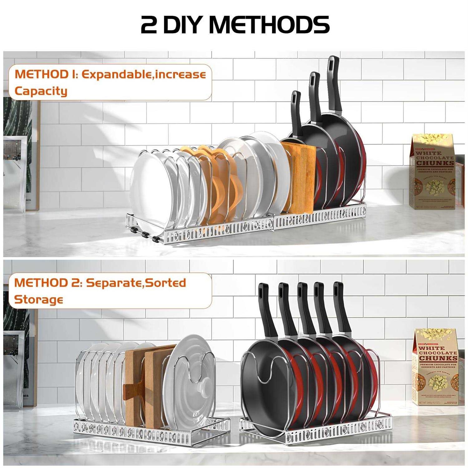Housolution Pot and Pan Organizer Rack for Cabinet Expandable Pot Lid Organizer with 14 Adjustable Dividers Pan Holder Storage Rack - Image 2