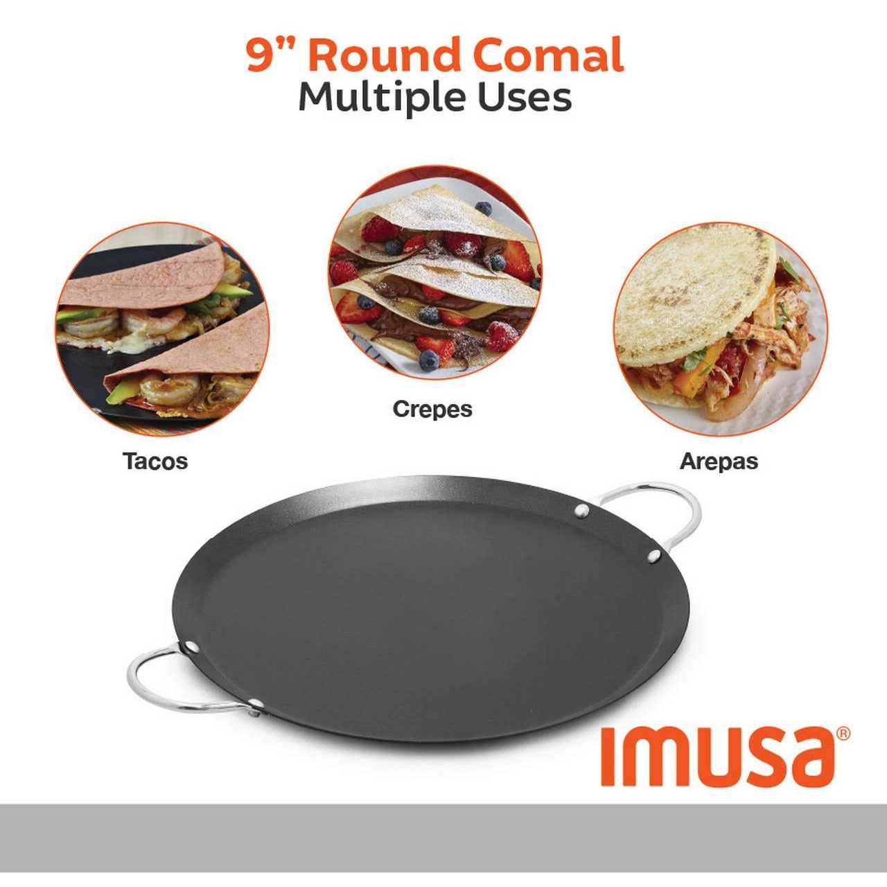 Imusa 9 Round Carbon Steel Comal with Metal Handles - Image 4