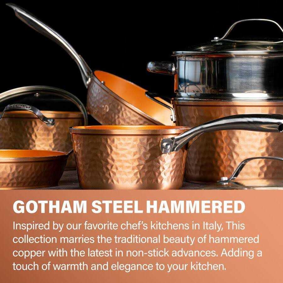 Gotham Steel Hammered Copper 17-Piece Aluminum Nonstick Cookware Set - Image 5