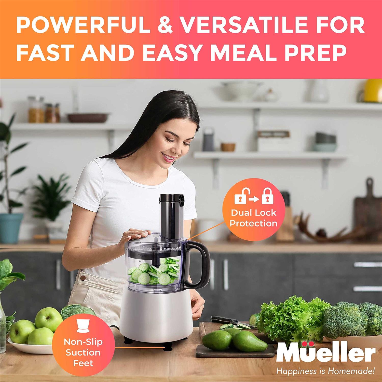 Mueller Ultra Prep Food Processor Chopper for Dicing, Slicing, Shredding, Mincing, and Pureeing - Image 3