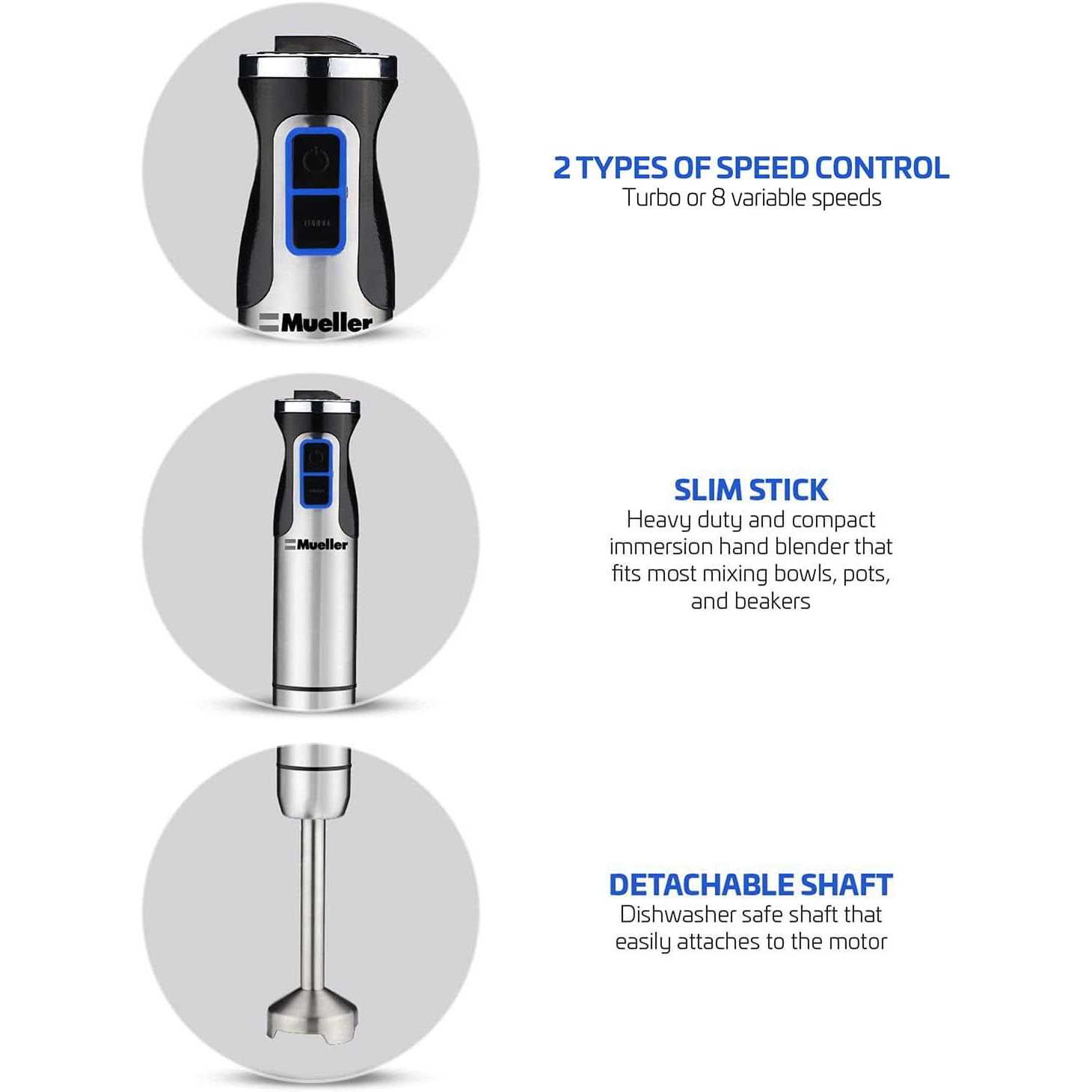 Mueller Austria Ultra-Stick 500 Watt 9-Speed Immersion Multi-Purpose Hand Blender Heavy Duty Copper Motor Brushed 304 Stainless Steel - Image 4