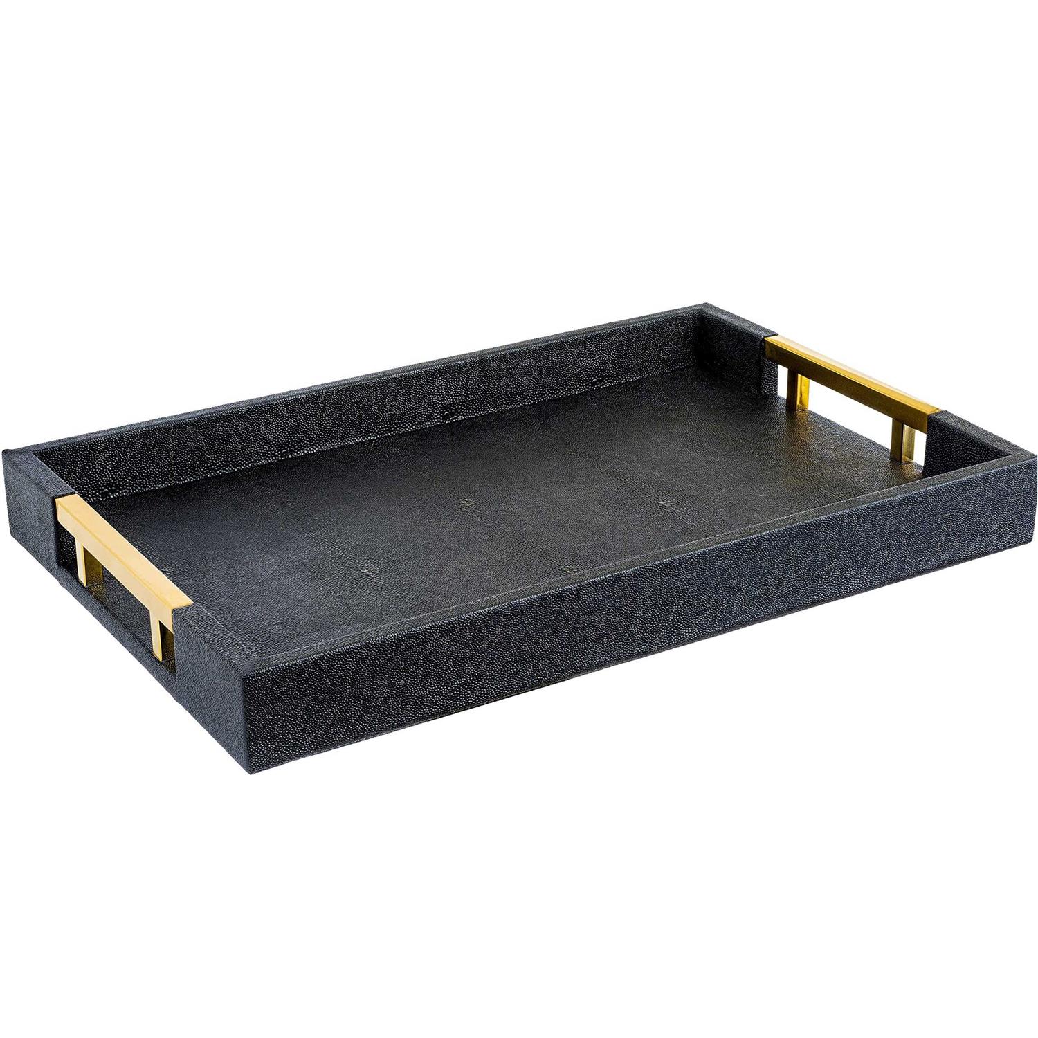 Home Redefined Modern Elegant 18'x12' Rectangle Glossy Shagreen Decorative Ottoman Coffee Table Perfume Living Room Kitchen Serving Tray