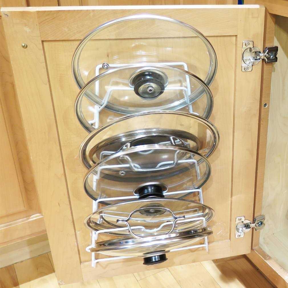 Evelots 6 Pot Lid Organizer for Cabinet or Pantry Wall Cupboard Door Pots and Pans Organizer - Image 2