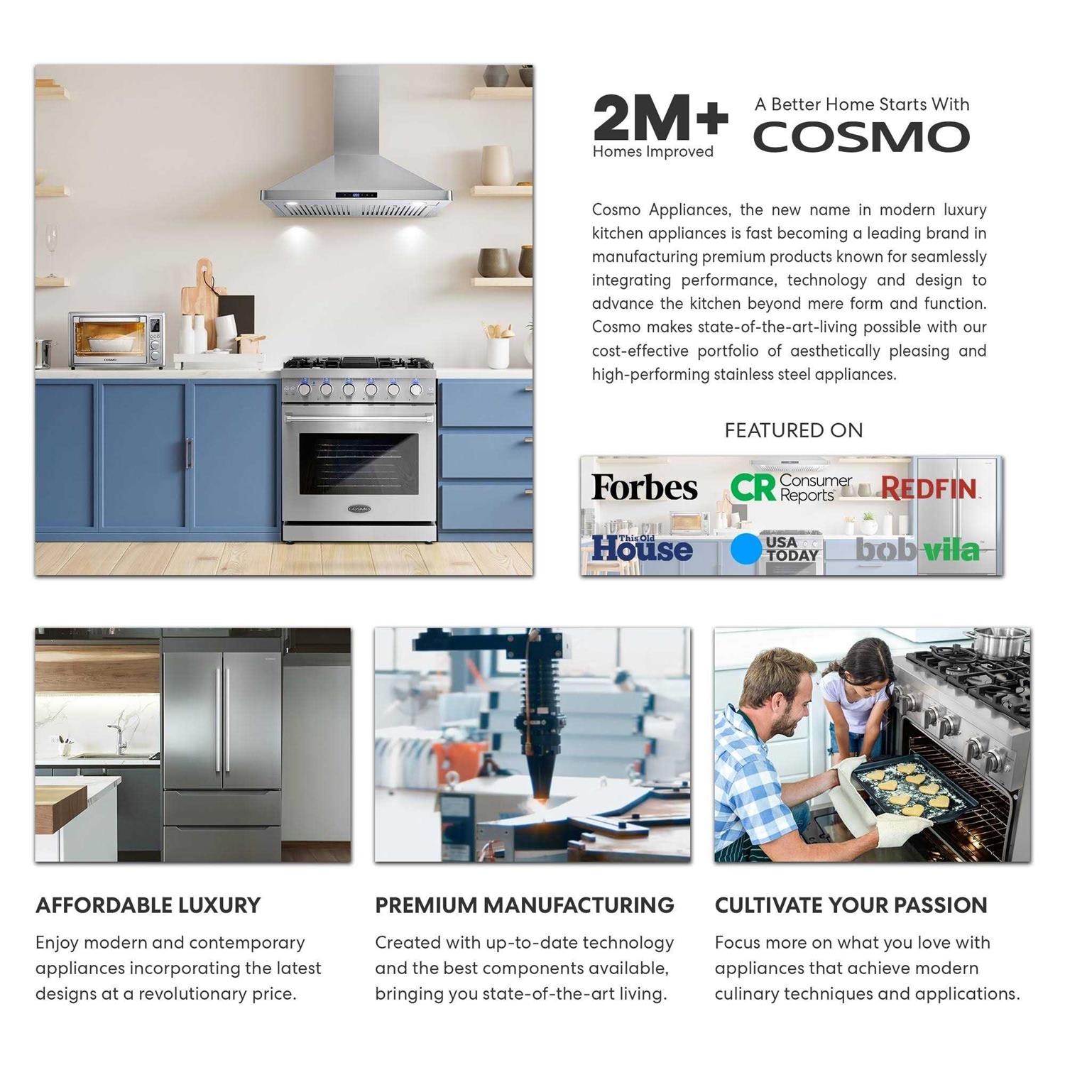Cosmo 36 in. Insert Range Hood with Push Button Controls, 3-Speed Fan, LED Lights and Permanent Filters in Stainless Steel - Image 5