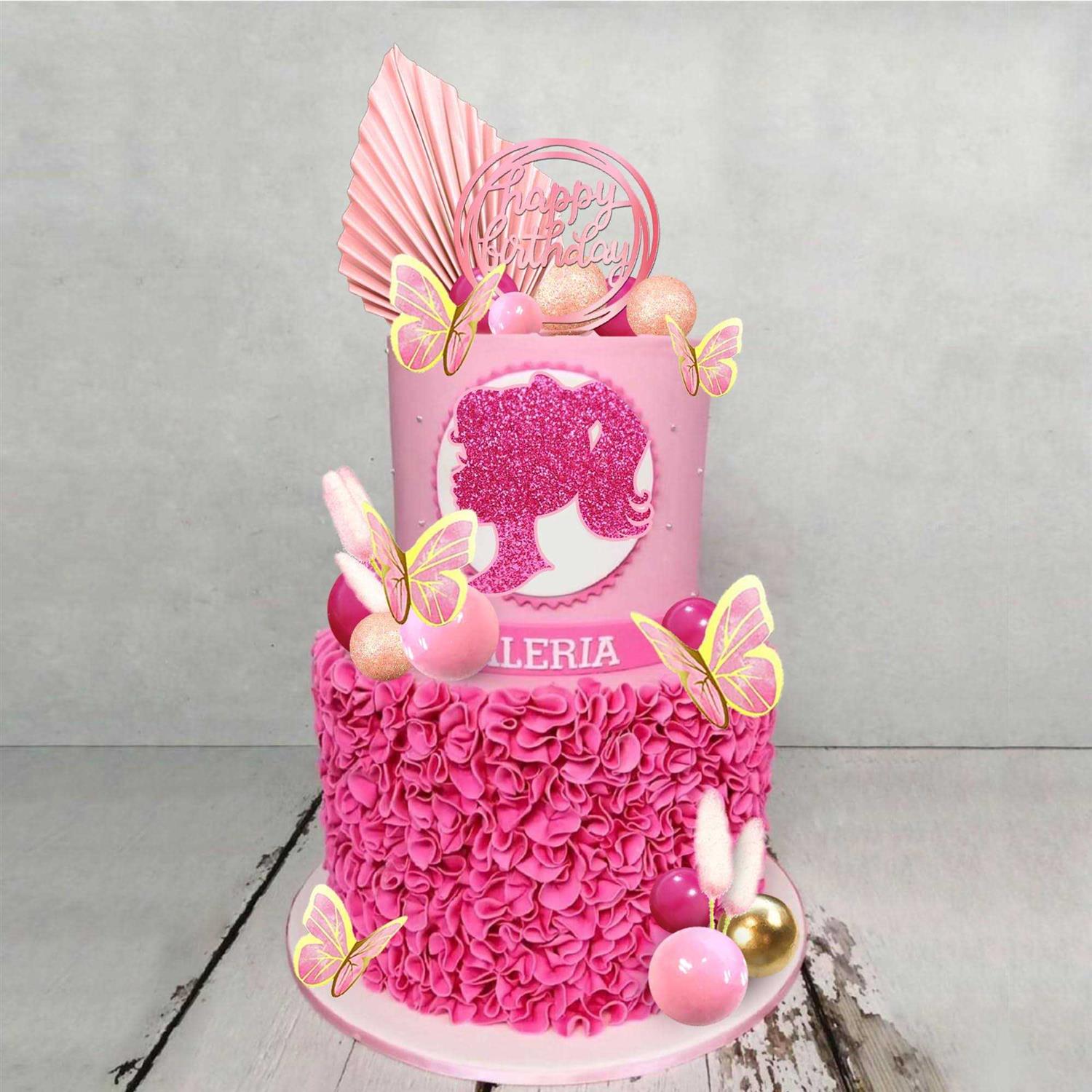 Hot Pink Girl Cake Toppers with Pink and Gold Butterfly Balls Cake Topper for Wedding Baby Shower Anniversary Girl Birthday Themed Party Supplies - Image 4