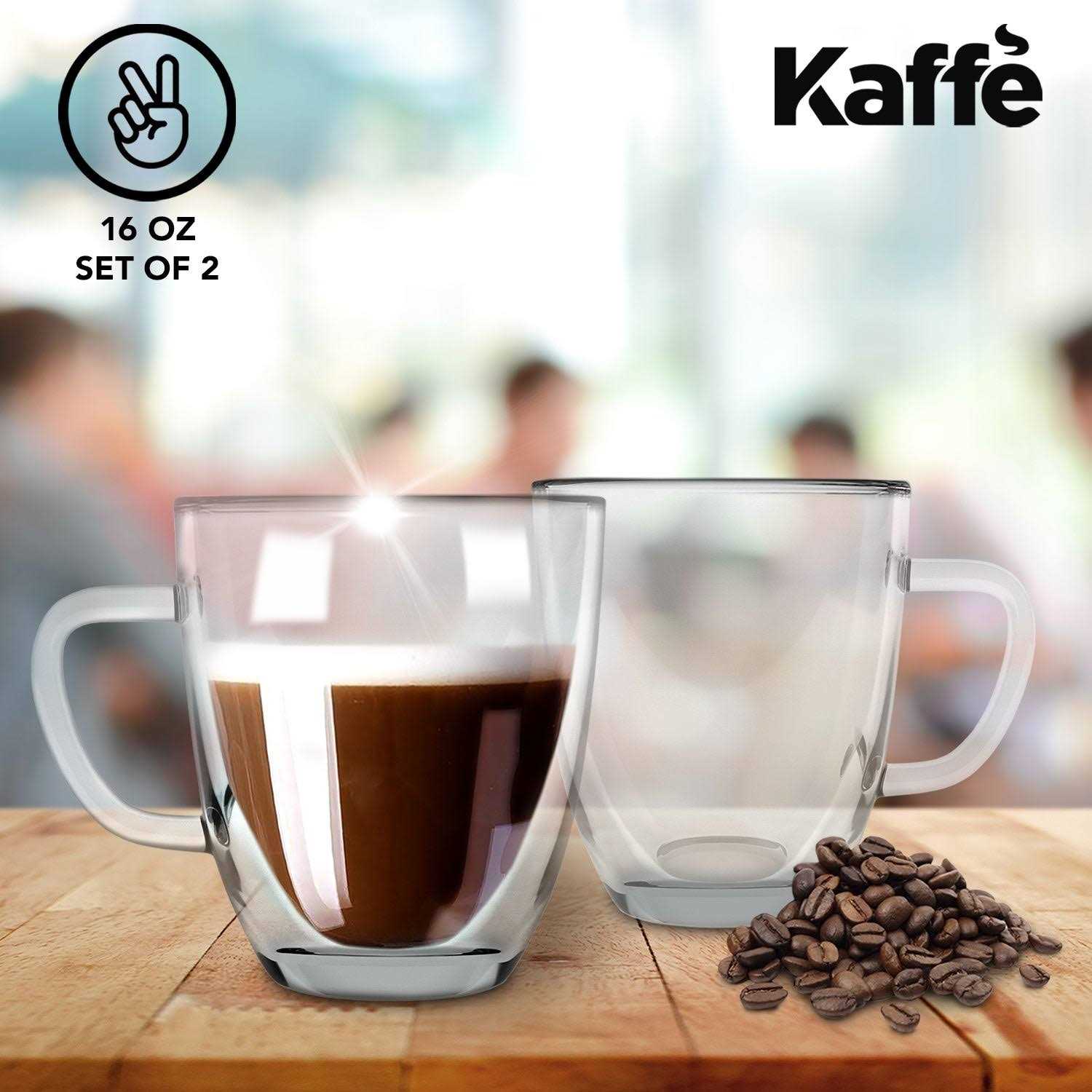 Alternative view of Kaffe Set of 16oz Double-Wall Glass Coffee Mugs ,16 oz