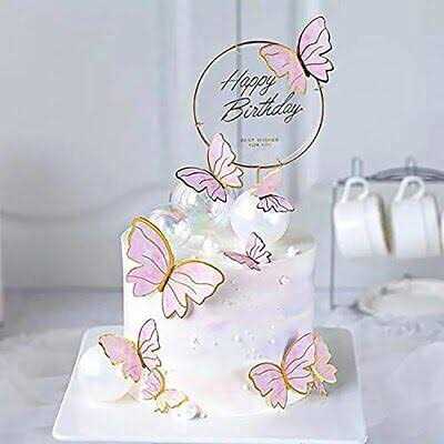 Hazyore Pink Butterfly Cake Toppers 11pcs Butterfly Cupcake Toppers Happy Birthday Metal Gold Cake Topper for Girls Womens Birthday Cake Party Decorations - Image 2