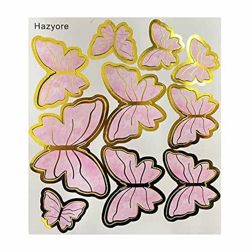 Hazyore Pink Butterfly Cake Toppers 11pcs Butterfly Cupcake Toppers Happy Birthday Metal Gold Cake Topper for Girls Womens Birthday Cake Party Decorations - Image 3