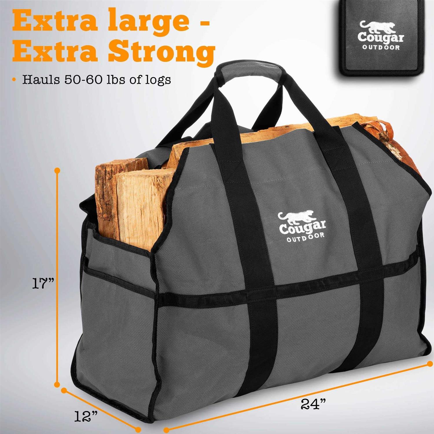 Cougar Outdoor Firewood Carrier Log Carrier Waterproof Heavy Duty Extra Large Capacity Canvas Wood Carrying Bag for Firewood - Image 4