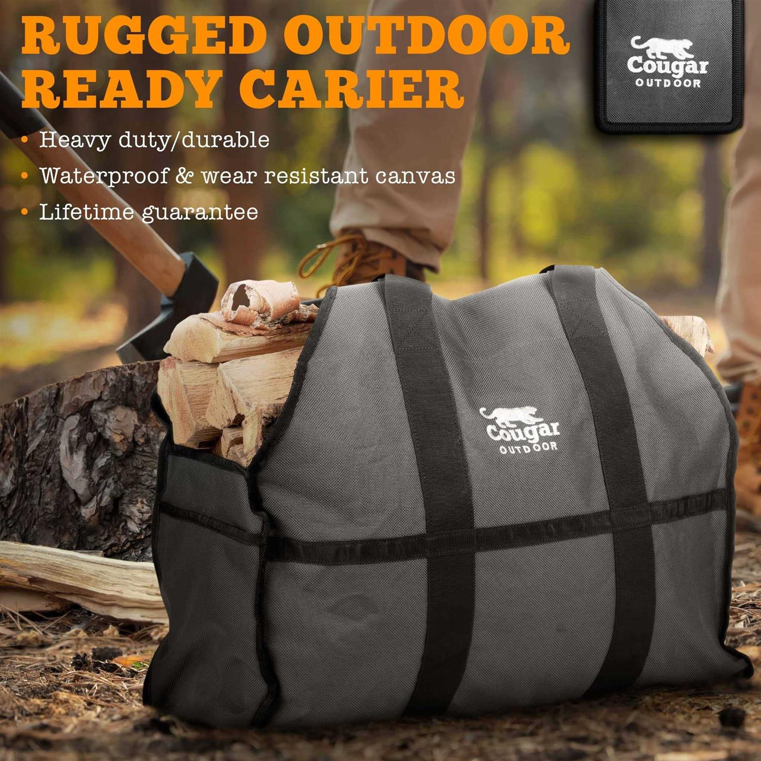 Cougar Outdoor Firewood Carrier Log Carrier Waterproof Heavy Duty Extra Large Capacity Canvas Wood Carrying Bag for Firewood - Image 5