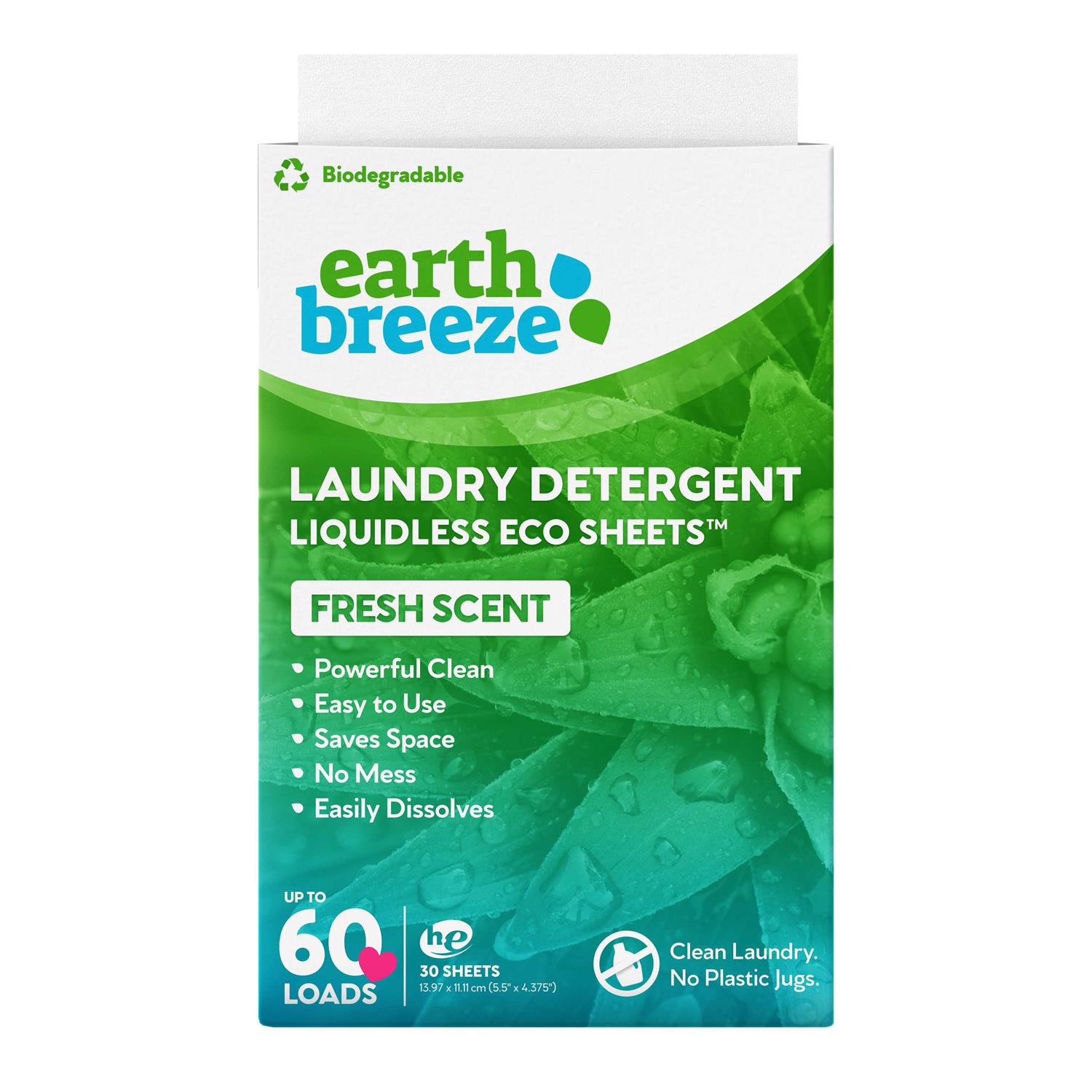 Earth Breeze Laundry Detergent Sheets Fresh Scent