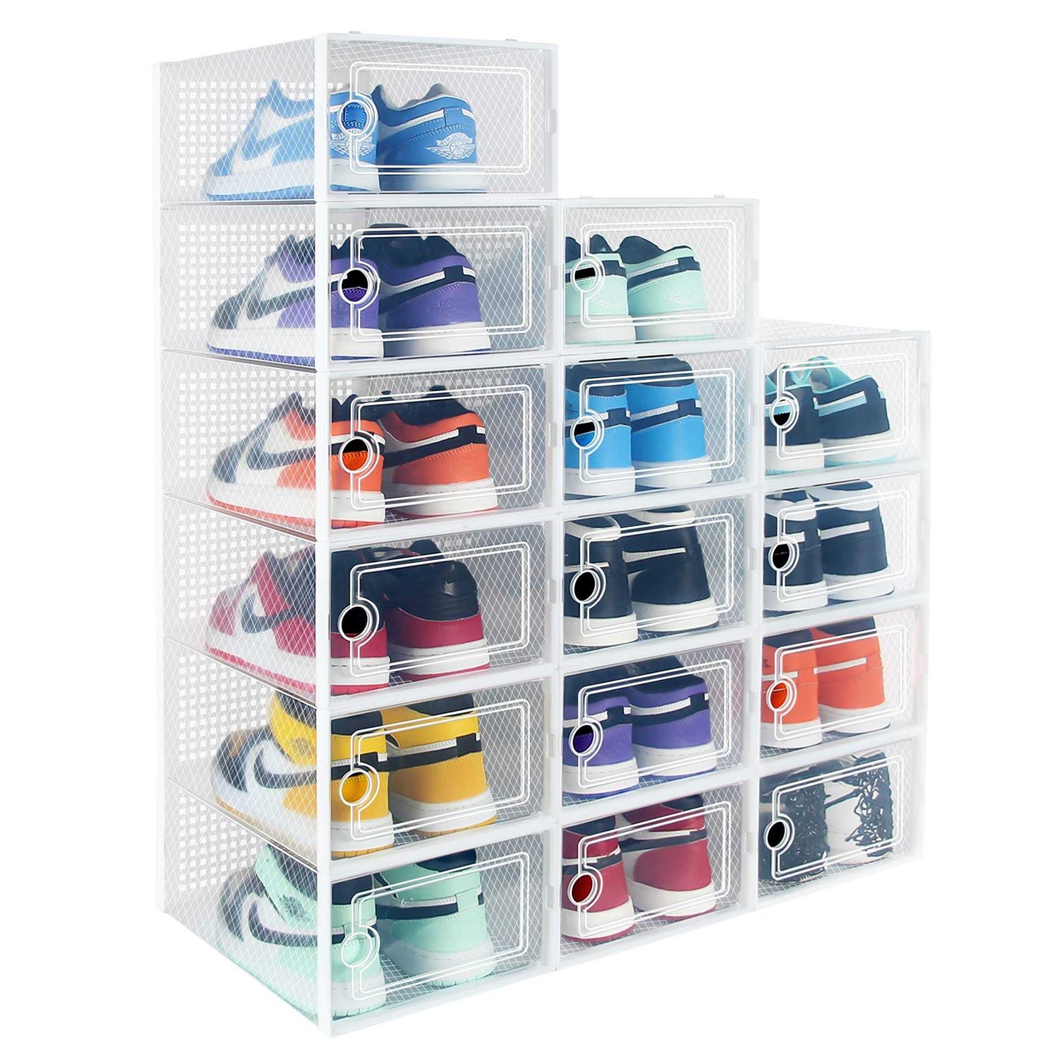 Hrrsaki Large 15 Pack Shoe Storage Organizer Boxes Clear Shoe Boxes Stackable