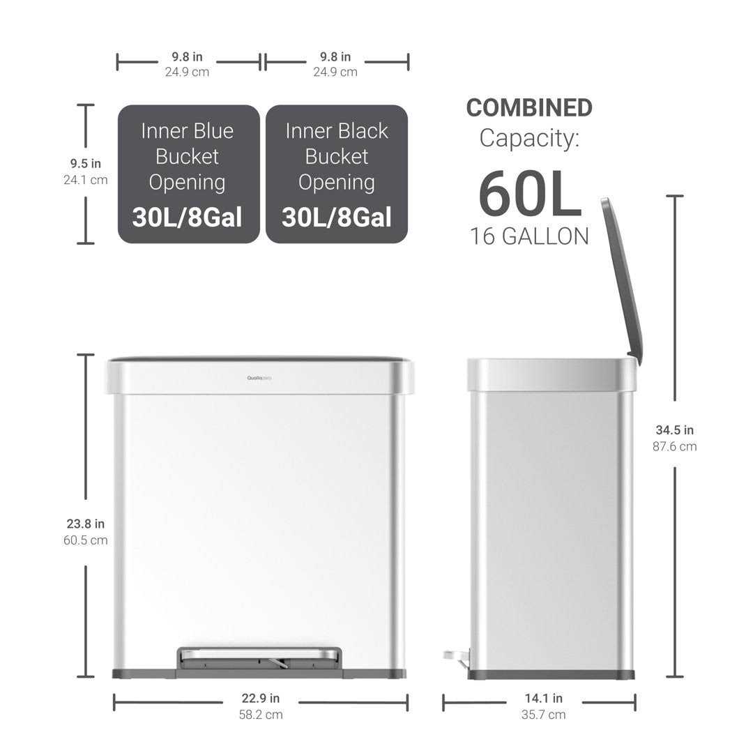 Qualiazero 16 Gallon Trash Can 8 Gallon Dual Compartment Step On Kitchen Trash Can - Image 5