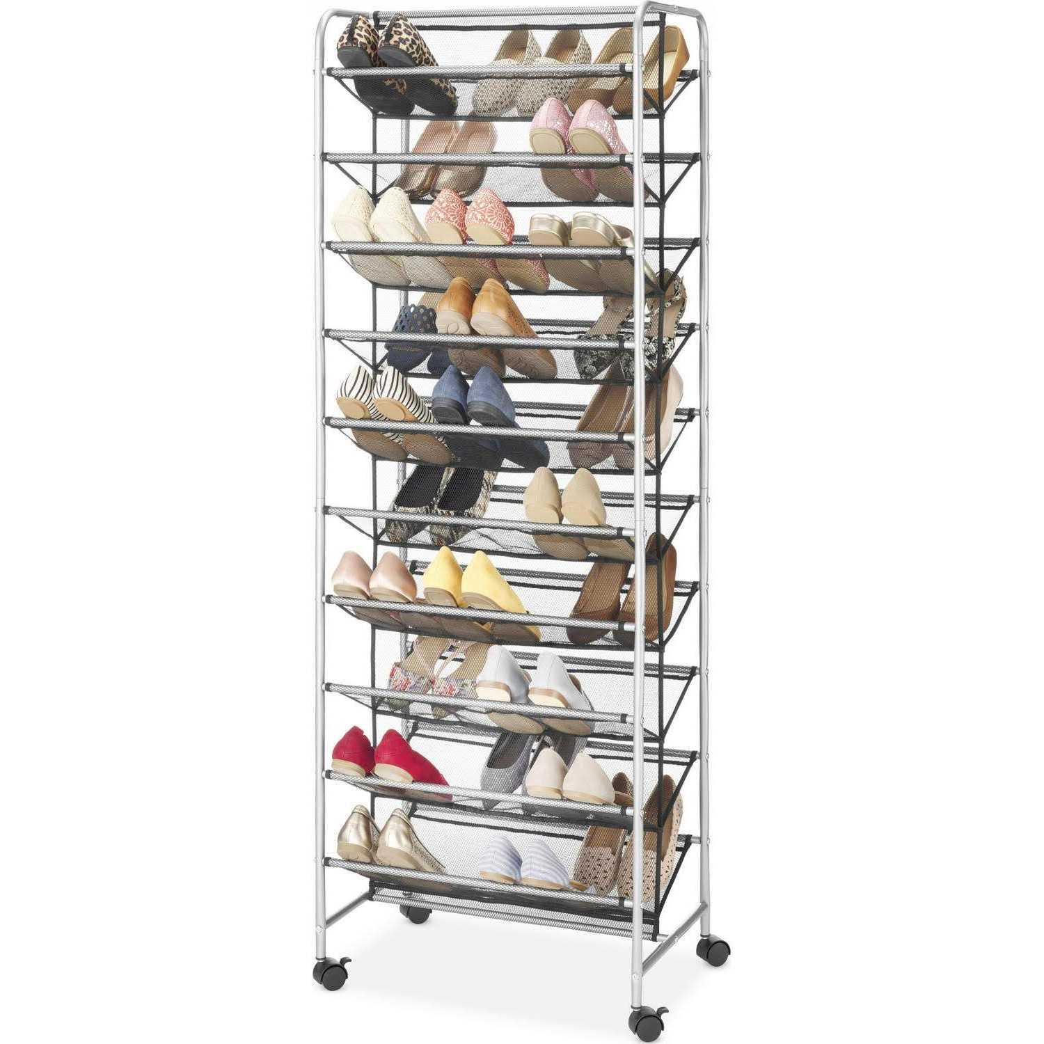 Mainstays 10 Tier 60 Pair Metal and Mesh Rolling Shoe Rack - Image 2