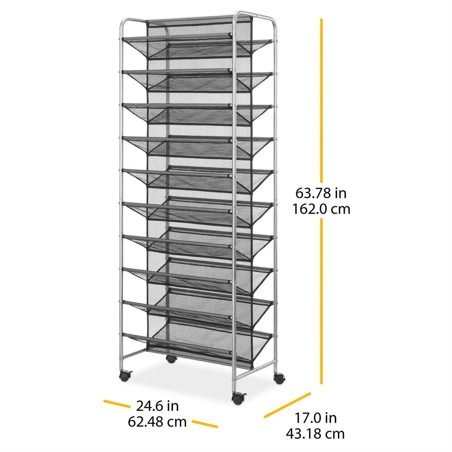 Mainstays 10 Tier 60 Pair Metal and Mesh Rolling Shoe Rack - Image 4