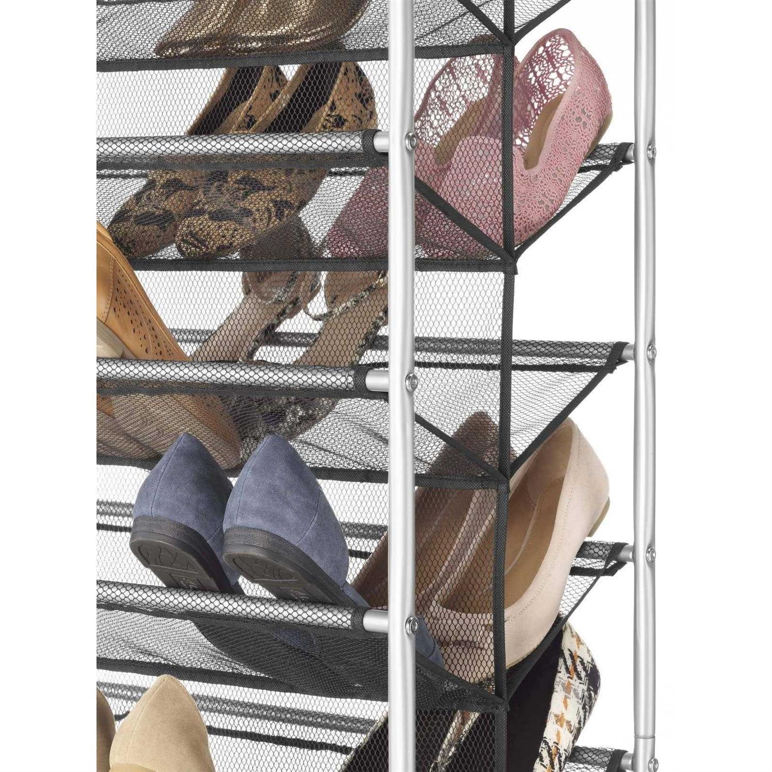 Mainstays 10 Tier 60 Pair Metal and Mesh Rolling Shoe Rack - Image 5