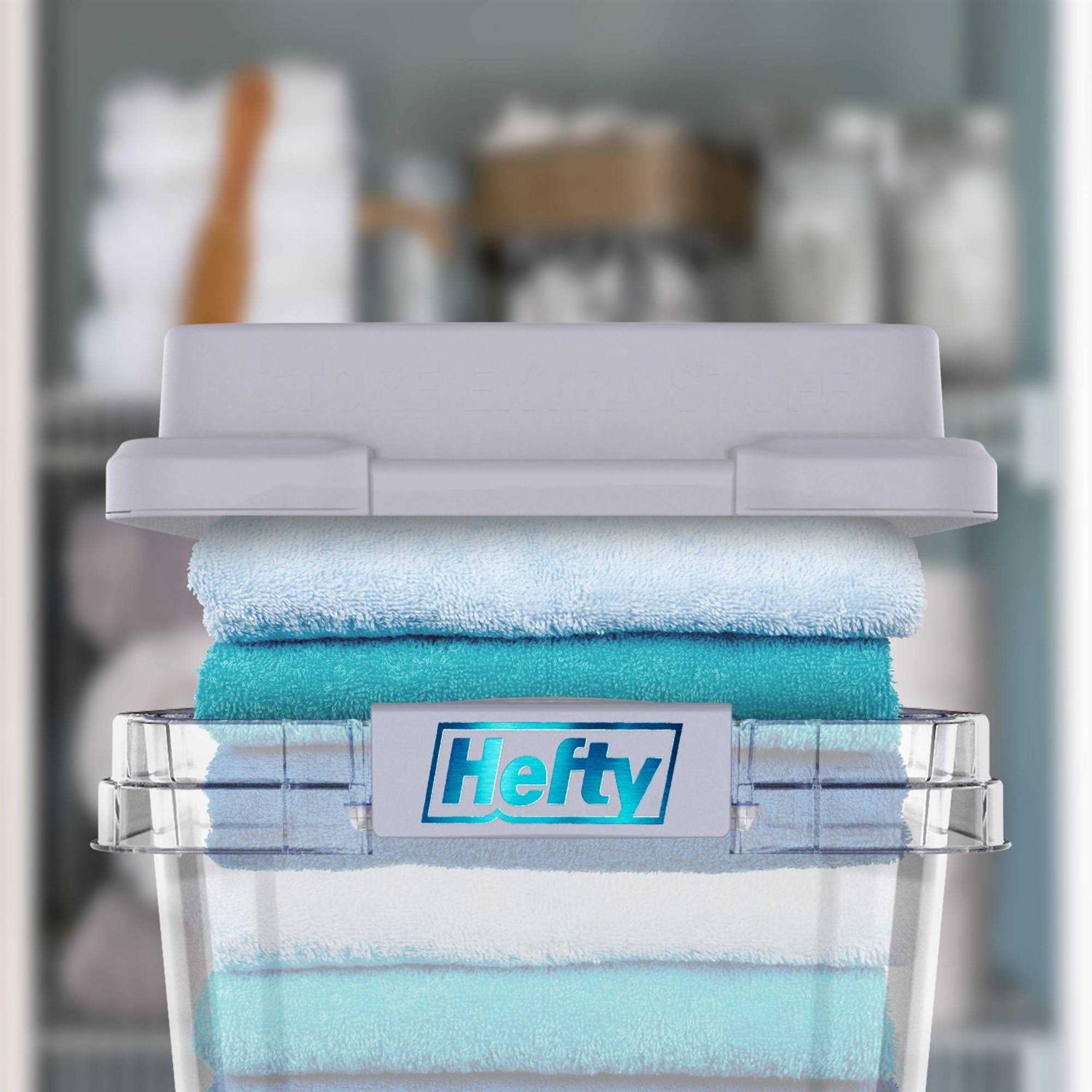 Hefty 32qt Slim Clear Plastic Storage Bin with Gray Hi-Rise Stackable Lid - Image 4