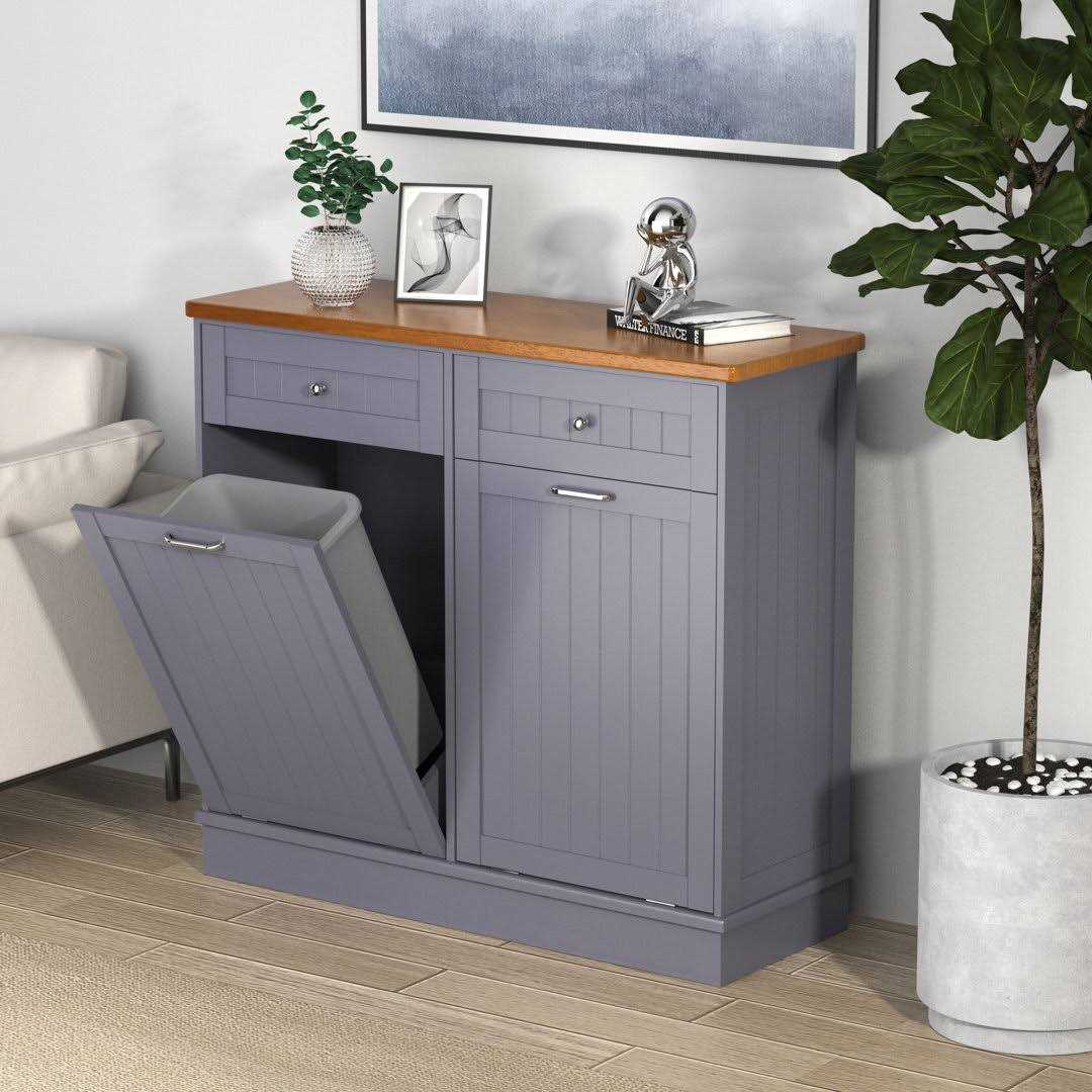 Alternative view of Double Tilt Out Trash Cabinet 10 Gallon Wooden Free Standing Tolead