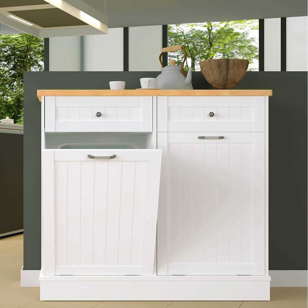 Double Tilt Out Trash Cabinet 10 Gallon Wooden Free Standing Tolead