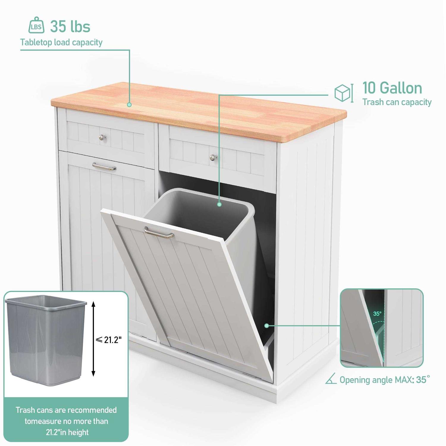 Double Tilt Out Trash Cabinet 10 Gallon Wooden Free Standing Tolead - Image 5