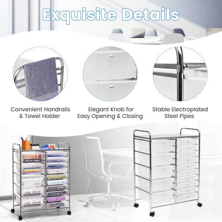 Costway 15 Drawer Rolling Organizer Cart Storage Tools Scrapbook Paper - Image 3