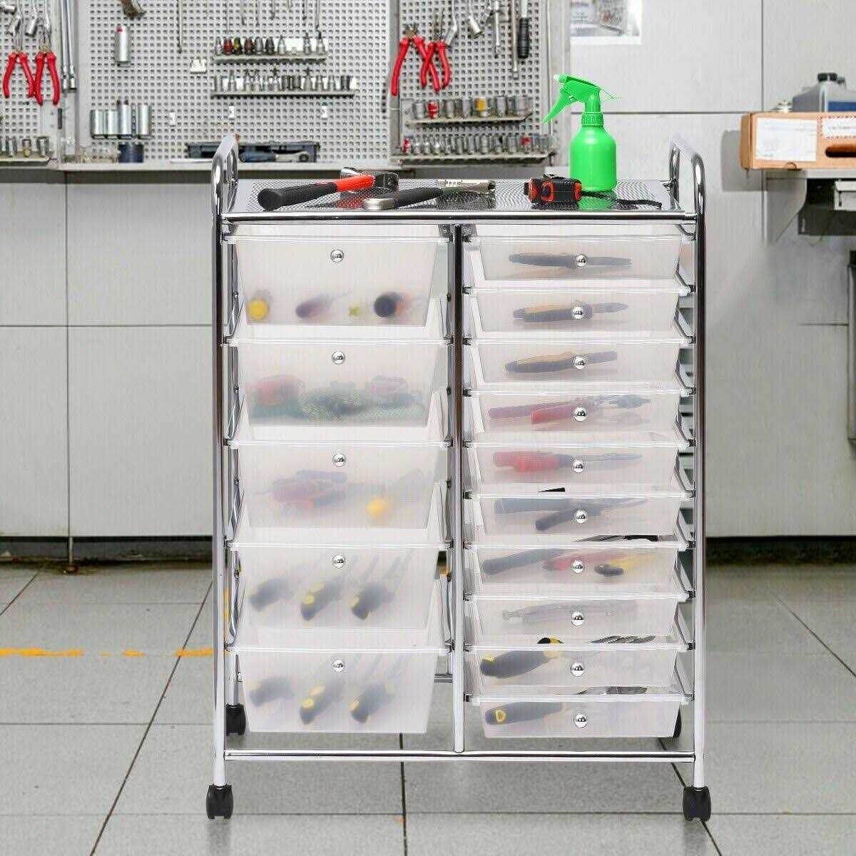 Costway 15 Drawer Rolling Organizer Cart Storage Tools Scrapbook Paper - Image 5