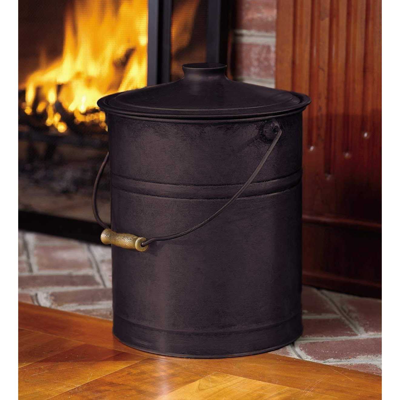 Plow & Hearth Double Bottom Galvanized Steel Ash Bucket with Handle - Image 2