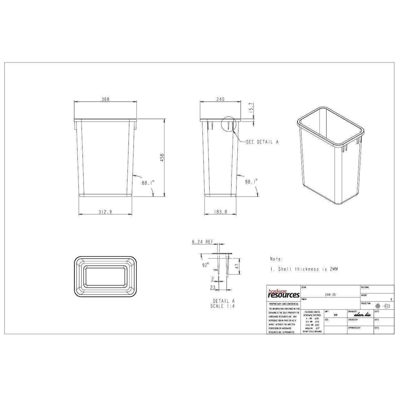 Hardware Resources 35 Quart Plastic Waste Container - Image 3